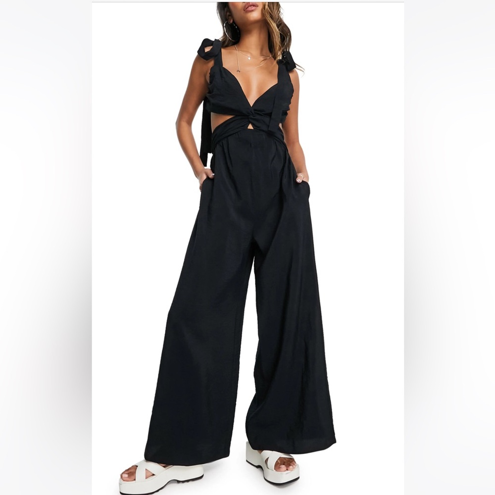 Topshop Black Cutout Wide-Leg Jumpsuit